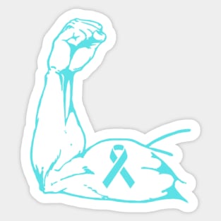 Flexed arm with Teal Awareness Ribbon Sticker